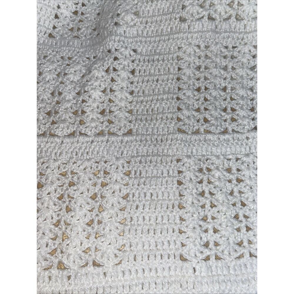 Handmade New Crochet Baby Blanket Boy Or Girl Solid White 57” x 43” - Picture 5 of 6